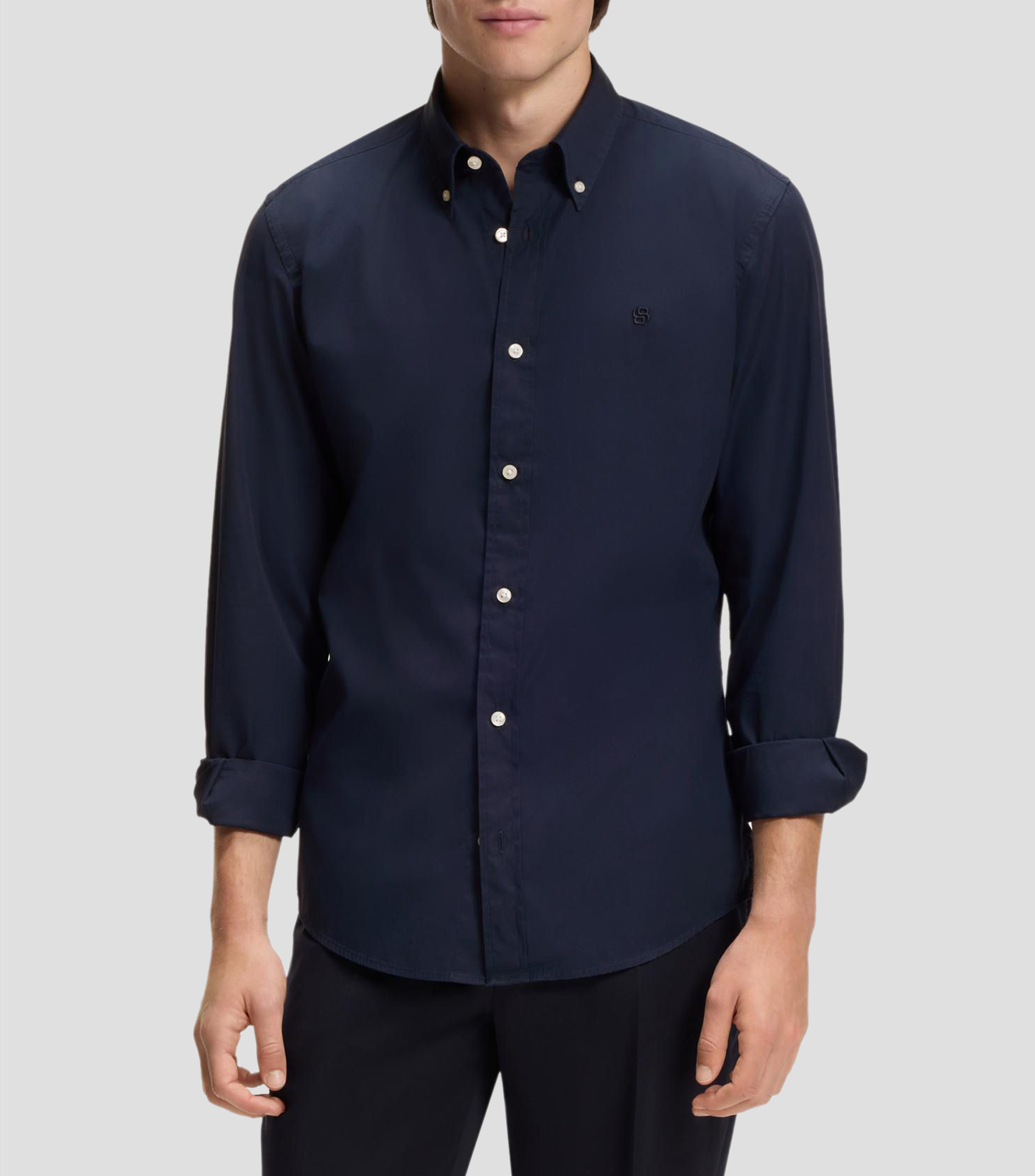 Camisa slim en popelín de algodón de tacto suave Hombre
